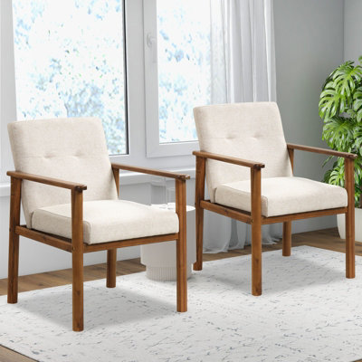 Costway Modern Accent Chair Linen Fabric Upholstered Leisure Armchair w/Rubber Wood Legs