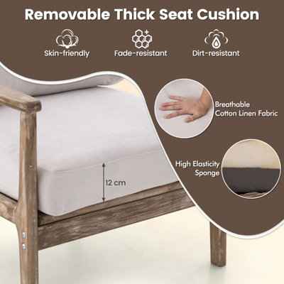 Costway Modern Accent Chair Wooden Armchair Living Room Linen Fabric Reading Chair