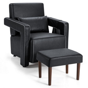 Costway Modern Accent Sofa Chair w/ Ottoman Upholstered leisure Armchair Living Room