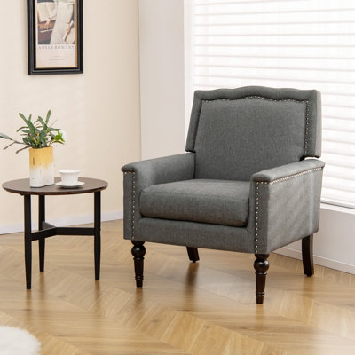 Costway Modern Armchair Linen Fabric Upholstered Single Sofa Side Chair w/ Nailhead Trim