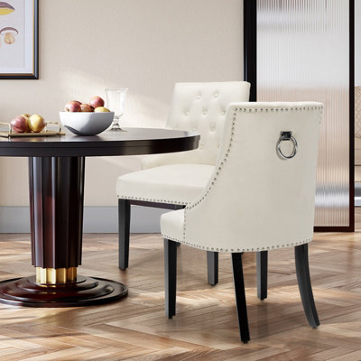 Costway Modern Button-Tufted Dining Chair Upholstered Side Chair with Nail Head Trim