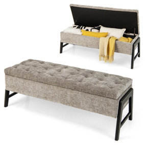 Costway Modern Chenille Storage Bench Upholstered Tufted Ottoman Bench Padded Footstool