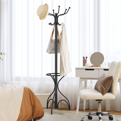 Costway Metal Coat Rack Hat Stand Tree Hanger Hall Umbrella Holder Hooks  Black 