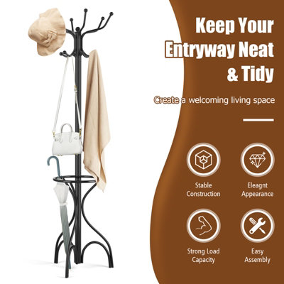 Costway Modern Coat Stand Hanger 12 Hooks Metal Clothes Rack with Umbrella Holder - 5