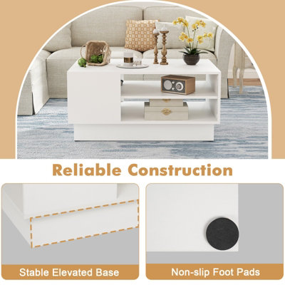 COSTWAY Modern Coffee Table 86cm Long Rectangle Center Table w/ Shelves ...