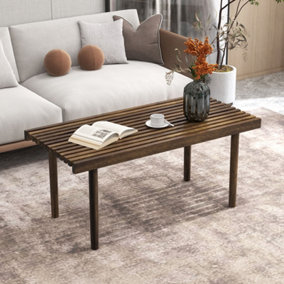 Costway Modern Coffee Table Accent Center Tea Table Cocktail Table with Slatted Tabletop