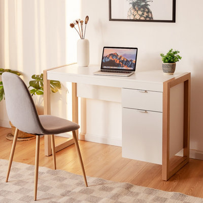Costway Modern Computer Desk w Storage Cabinet Drawer Home Office Writing Table White