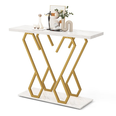 Costway Modern Console Table Faux Marble Narrow Entryway Hallway Table Accent Desk 100cm