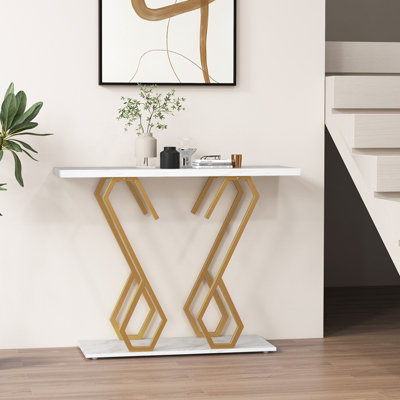 COSTWAY 100cm Console Table – Faux Marble Top, Metal Frame With Anti-Tipping Kit For Entryway