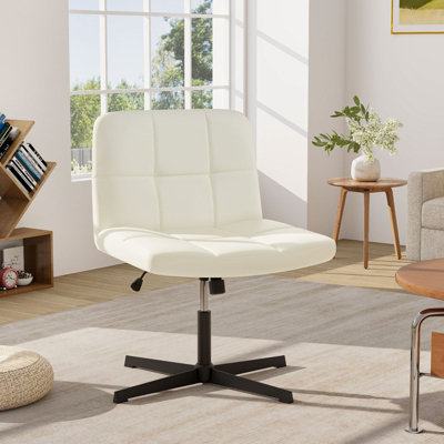 Costway Modern Criss Cross Chair PU Leather Upholstered Armless Cross Desk Chair