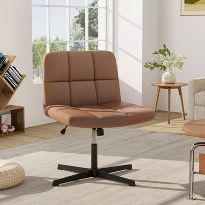 Costway Modern Criss Cross Chair PU Leather Upholstered Armless Cross Desk Chair