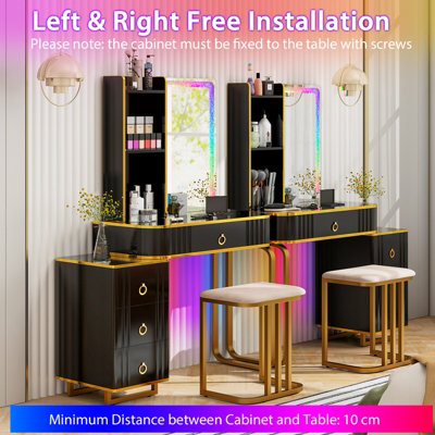 Costway Modern Dressing Table & Stool Set w/Mirror RGB Lights 7