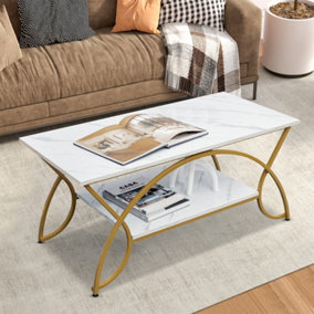 Costway Modern Faux Marble Coffee Table 2-Tier Rectangular Accent Table Chic Cocktail