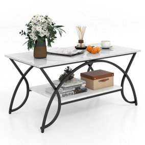 Costway Modern Faux Marble Coffee Table 2-Tier Rectangular Accent Table Chic Cocktail