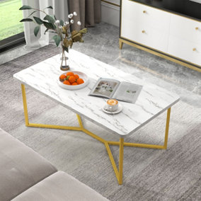 Costway Modern Faux Marble Coffee Table Rectangular Accent Table Chic Cocktail Table