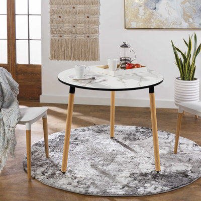 Bulli Round Marble Top Farmhouse Dining Table with Log Wood Base - 120cm