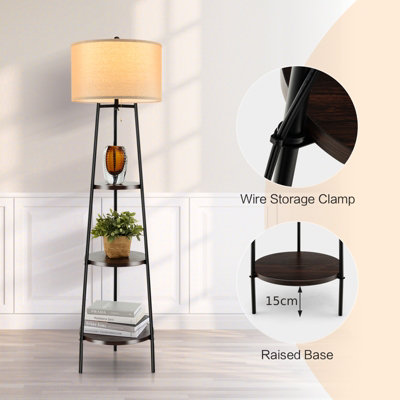 Costway Modern Floor Lamp Corner Standing Lamp Tall Bookshelf Light with 3 tier Shelves