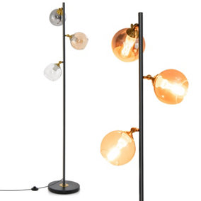 Costway Modern Floor Lamp Metal Standing Tree Light 3 Glass Globe Hanging Lampshade E27