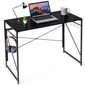 Costway Modern Folding Computer Desk Study Desk w/ S-Shaped Hooks for Home Office