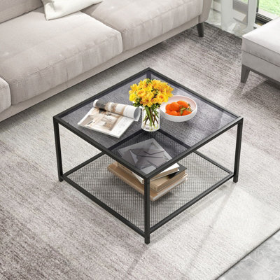 Costway Modern Glass Top Coffee Table Home Square Center Table Accent Sofa Side Table