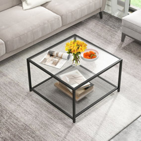 Costway Modern Glass Top Coffee Table Home Square Center Table Accent Sofa Side Table