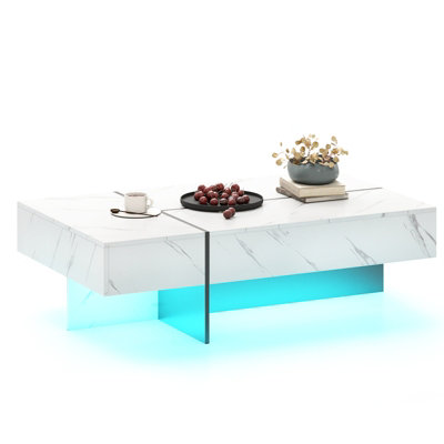 COSTWAY Modern LED Coffee Table Rectangular Center Table for Living ...