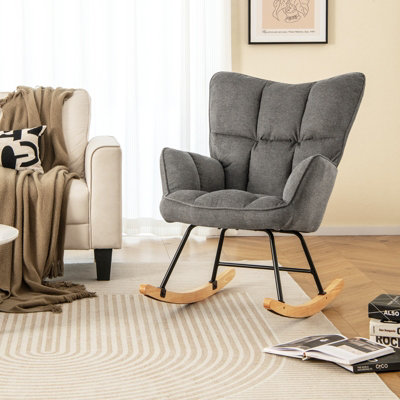 Costway Modern Linen Rocking Accent Chair Upholstered Glider Rocker Armchair