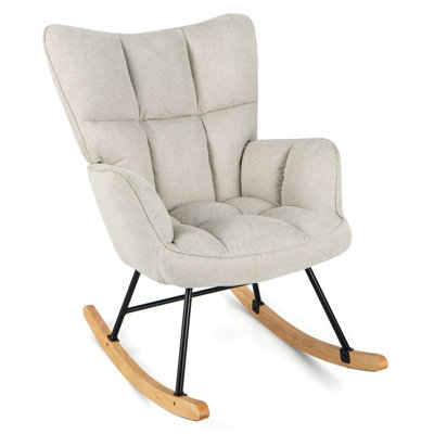 Costway Modern Linen Rocking Accent Chair Upholstered Glider