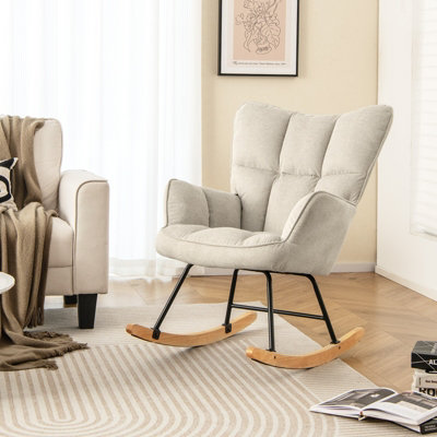 Costway Modern Linen Rocking Accent Chair Upholstered Glider Rocker Armchair