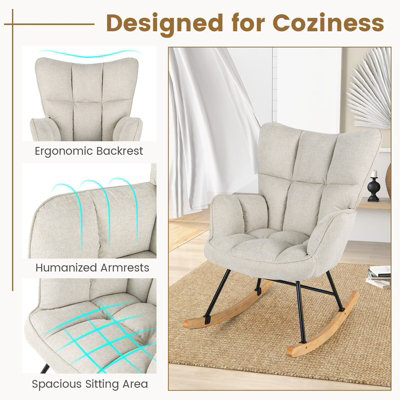 Costway Modern Linen Rocking Accent Chair Upholstered Glider Rocker ...