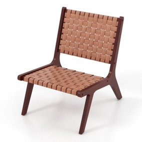 Costway Modern Lounge Chair Woven Leather Accent Chair Armless Reading Side Chair Brown