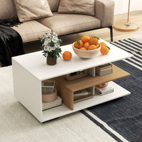 Costway Modern Rectangular Center Table Wooden Coffee Table w/ L-shaped Middle Shelf