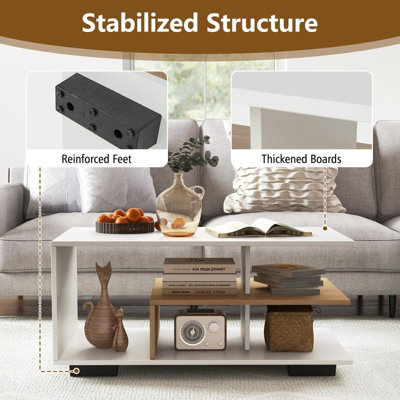 Costway Modern Rectangular Center Table Wooden Coffee Table w/ L-shaped ...