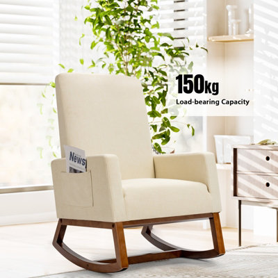 Costway Modern Rocking Chair Upholstered Fabric Leisure Armchair with ...