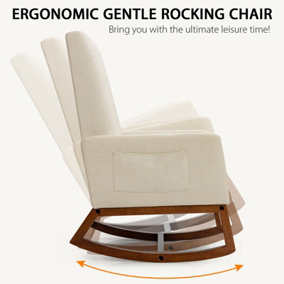 Costway Modern Rocking Chair Upholstered Fabric Leisure Armchair with ...
