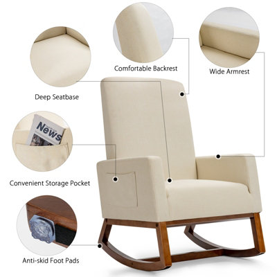 Costway Modern Rocking Chair Upholstered Fabric Leisure Armchair with ...