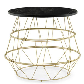 Costway Modern Round Coffee Table Faux Marble Top Sofa Side Table w/ Gold Metal Frame