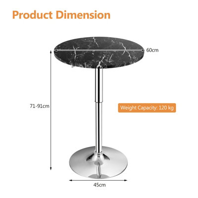 Costway Modern Round Marble Bar Table Height Adjustable Swivel Counter Pub Table