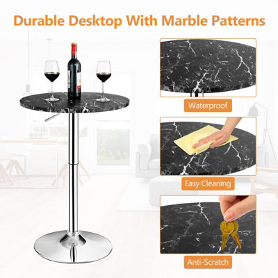 Costway Modern Round Marble Bar Table Height Adjustable Swivel Counter Pub Table