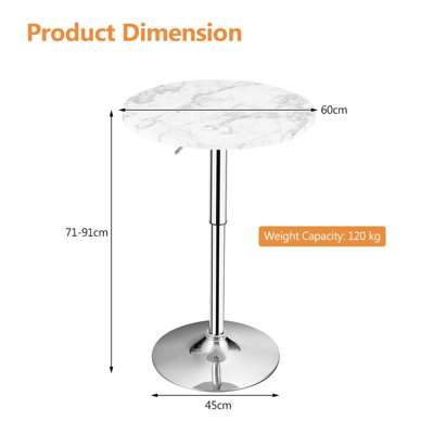 Costway Modern Round Marble Bar Table Height Adjustable Swivel Counter Pub Table