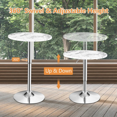 Costway Modern Round Marble Bar Table Height Adjustable Swivel Counter Pub Table