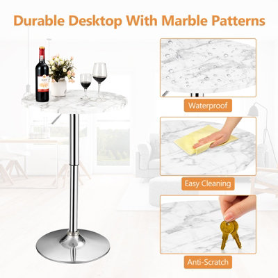 Costway Modern Round Marble Bar Table Height Adjustable Swivel Counter Pub Table