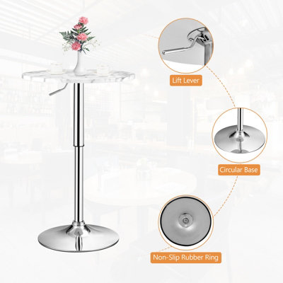 Costway Modern Round Marble Bar Table Height Adjustable Swivel Counter Pub Table