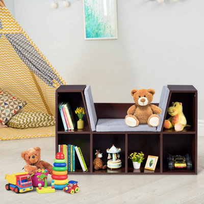 6 Cubby Kid Storage Cabinet Cushioned online Bookcase Read Shelf Brown,Hot Bookshelf