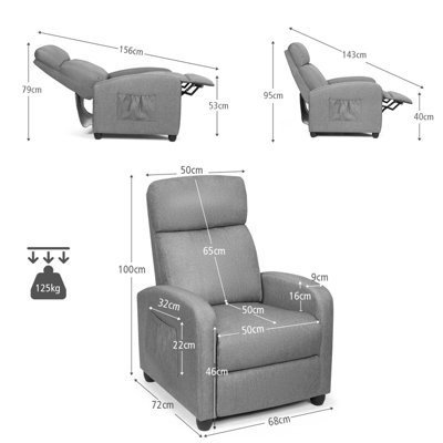 Costway Modern Upholstered Recliner Armchair Sofa Lounge Chair w/ Adjustable Backrest