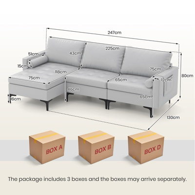 Costway Modular Sectional Sofa Couch Extra Large L-Shaped Sofa w/ 2 USB Ports