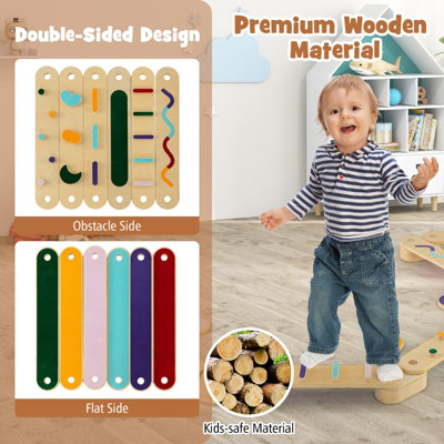 Costway Montessori Balance Beam Set Wooden Balance Boards Indoor Gift Toy Set - 3