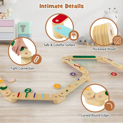 Costway Montessori Balance Beam Set Wooden Balance Boards Indoor Gift Toy Set - 5