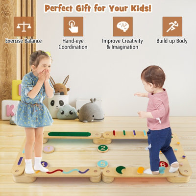 Costway Montessori Balance Beam Set Wooden Balance Boards Indoor Gift Toy Set - 6