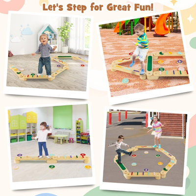 Costway Montessori Balance Beam Set Wooden Balance Boards Indoor Gift Toy Set - 7